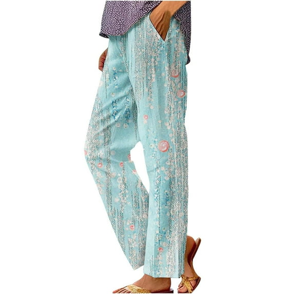 Ruimatai Women's Casual Printed Straight Leg Pants Rolled Hem Comfortable Stretch Polyester Elastic Waist Daily Wear Sport Lounge Plus Size