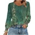 thumbnail image 1 of Ruimatai Women's Casual Round Neck Printed T-Shirt Long Sleeve Blouse Top Soft Breathable Polyester Daily Wear, 1 of 6