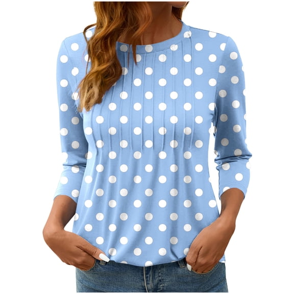 Ruimatai Women's Casual Printed Tops Round Neck 3/4 Sleeve Comfortable Loose Fit Fashion Top Polyester Blend Soft Stretchy Tee