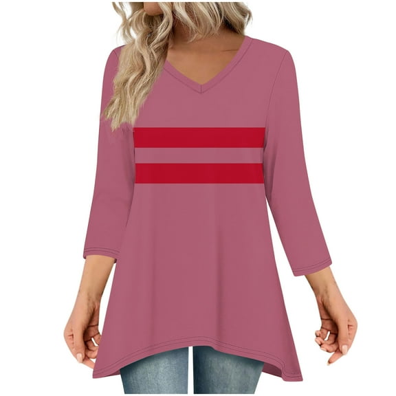 Ruimatai Women's Casual Printed V-Neck 3/4 Sleeve Blouse Loose Fit Comfortable Soft Top