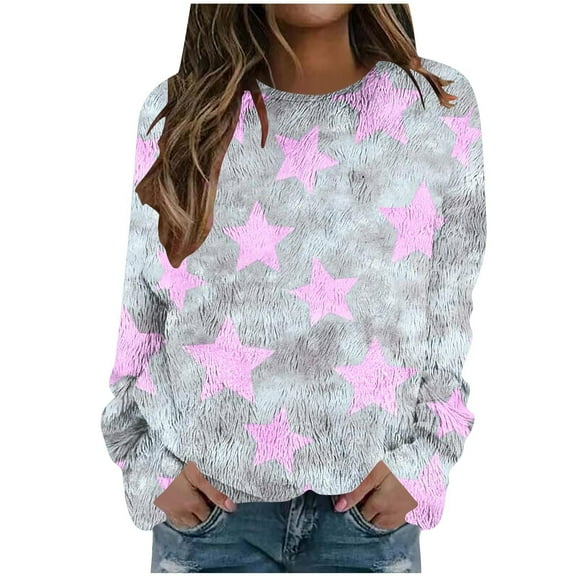 Ruimatai Women's Casual Pullover Sweater Fleece Long Sleeve Round Neck Off Shoulder Top Fashion Printed Warm Comfortable