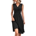 thumbnail image 1 of Ruimatai Women's Casual Short Sleeve Mini Skirt Solid Color V-Neck Pocket Knee-Length Lightweight Summer Dress Sexy Comfortable Cotton Blend, 1 of 9