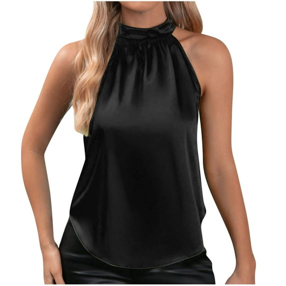 Ruimatai Women's Casual Sleeveless Button Down Blouse Round Neck Solid T-Shirt Top Comfortable Stylish Summer Fashion Tee