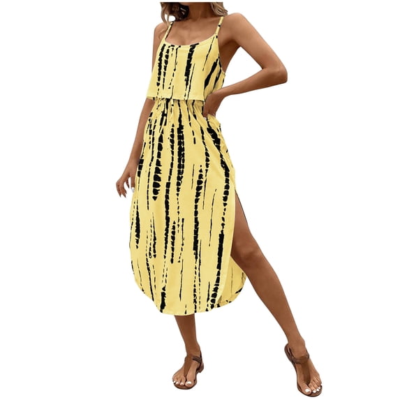 Ruimatai Women's Casual Sleeveless Dress Printed Side Slit Backless Summer Beach Party Mini Dress Lightweight Comfortable Polyester