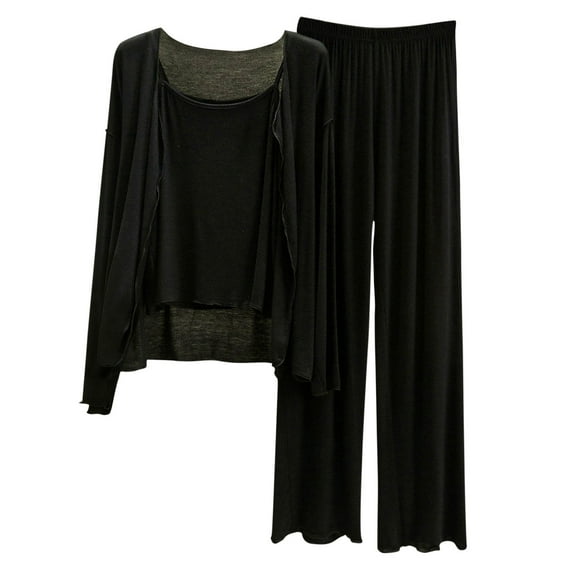 Ruimatai Women's Casual Solid Color Modal Loose Long Sleeve Top and Pants Pajama Set Three-Piece Comfortable Sleepwear Loungewear