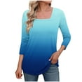 thumbnail image 1 of Ruimatai Women's Casual Square Neck Printed Blouse Three-Quarter Sleeve Flowy Tunic Top Comfortable Stretch Fabric Stylish Summer T-Shirt, 1 of 5