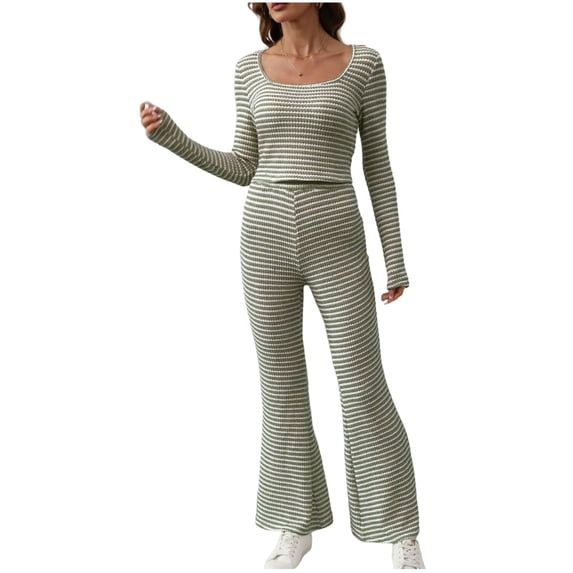 Ruimatai Women's Casual Stripe Pajama Set Long Sleeve Top and Shorts Soft Comfy Loungewear for Home Sleepwear