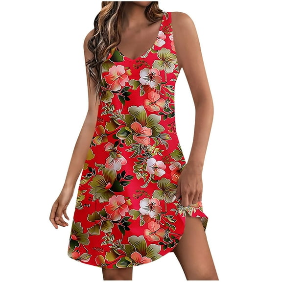 Ruimatai Women's Casual Summer Dress With Pockets Boho Beach T-Shirt Dress V Neck Loose Tank Dresses Lightweight Comfortable For Dating Party Vacation