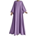 thumbnail image 1 of Ruimatai Women's Casual Summer Dress Solid Color Round Neck Long Sleeve Folded Polyester Comfortable Lightweight Fashion Dress for Daily Party Wedding, 1 of 5