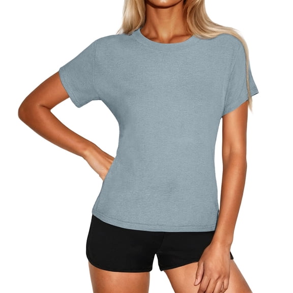 Ruimatai Women's Casual T-Shirt Fitted Round Neck Top Stylish Stretch Basic Tee for Daily Wear