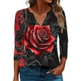 thumbnail image 1 of Ruimatai Women's Casual V-Neck 3/4 Sleeve Blouse Printed Loose Fit T-Shirt Top Comfortable Fashion Tops, 1 of 5