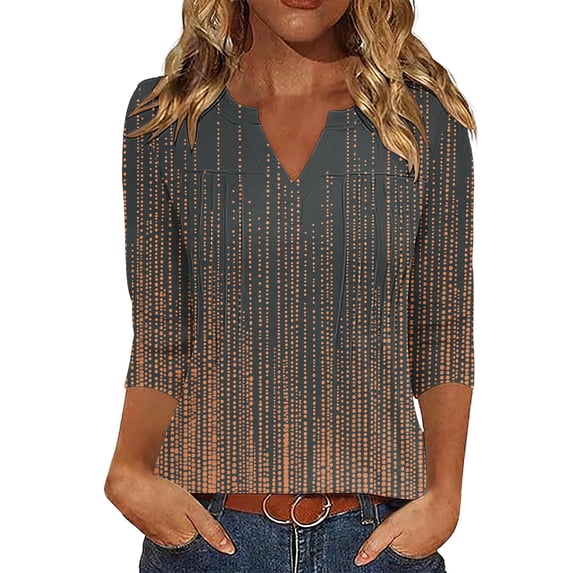 Ruimatai Women's Casual V Neck Blouses 3/4 Sleeve Pleated Tunic Tops for Summer Daily Work Wear