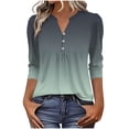 thumbnail image 1 of Ruimatai Women's Casual V-Neck Button Down Blouse with Ruffle and Ombre Design 3/4 Sleeve Loose Fit Tunic Top for Spring Summer, 1 of 5