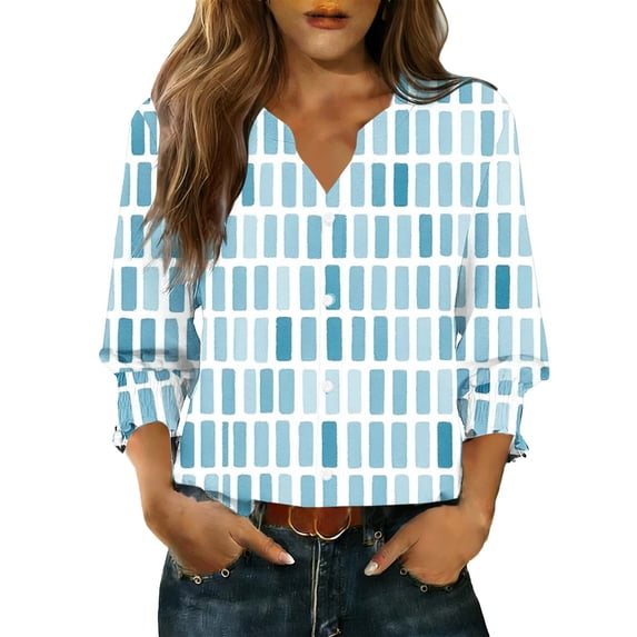 Ruimatai Women's Casual V-Neck Button Up Cardigan 3/4 Sleeve Soft Print Blouse Top for Spring Summer Fall Fashion Outfit