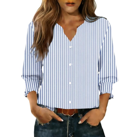 Ruimatai Women's Casual V-Neck Button Up Cardigan 3/4 Sleeve Soft Print Blouse Top for Spring Summer Fall Fashion Outfit