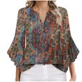 thumbnail image 1 of Ruimatai Women's Casual V-Neck Floral Print Ruffle Sleeve Blouse Summer Loose Fit Tunic Top Soft Comfortable Fashion Shirt for Party Office Travel, 1 of 5