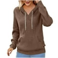 thumbnail image 1 of Ruimatai Women's Casual V-Neck Hooded Long Sleeve Waffle Knit Pocket Sweatshirt Loose Fit Comfortable Solid Color T-Shirt Top for Daily Wear, 1 of 4