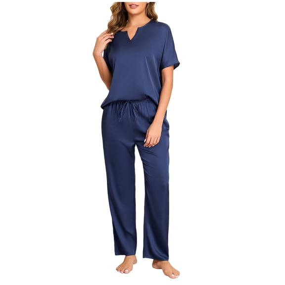Ruimatai Women's Casual V-Neck Pajama Set Soft Comfortable Loungewear Two Piece Outfit with Long Pants for Home and Daily Wear