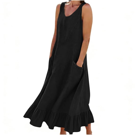 Ruimatai Women's Casual V-Neck Pocket Dress Sleeveless Flowy Summer Dress with Relaxed Fit and Comfortable Fabric