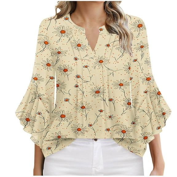 Ruimatai Women's Casual V-Neck Printed Short Sleeve Top Summer Blouse Flowy Loose Fit Comfortable T-Shirt Breathable Soft Fabric