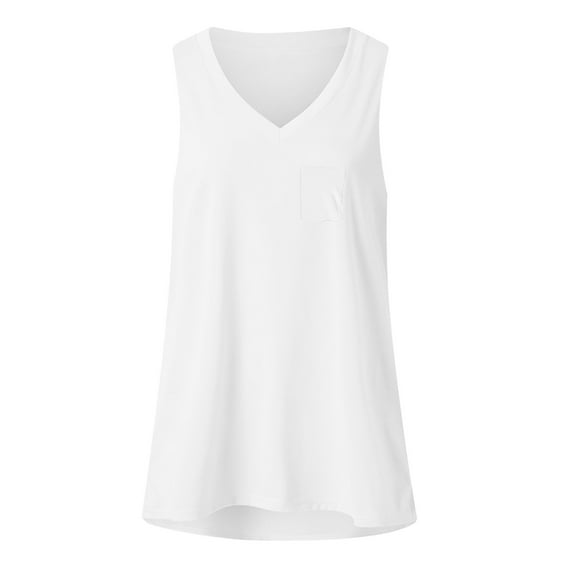 Ruimatai Women's Casual V-Neck Sleeveless Blouse Loose Fit Pocket Tops Comfortable Stretchy Summer Vest Tunic Shirt