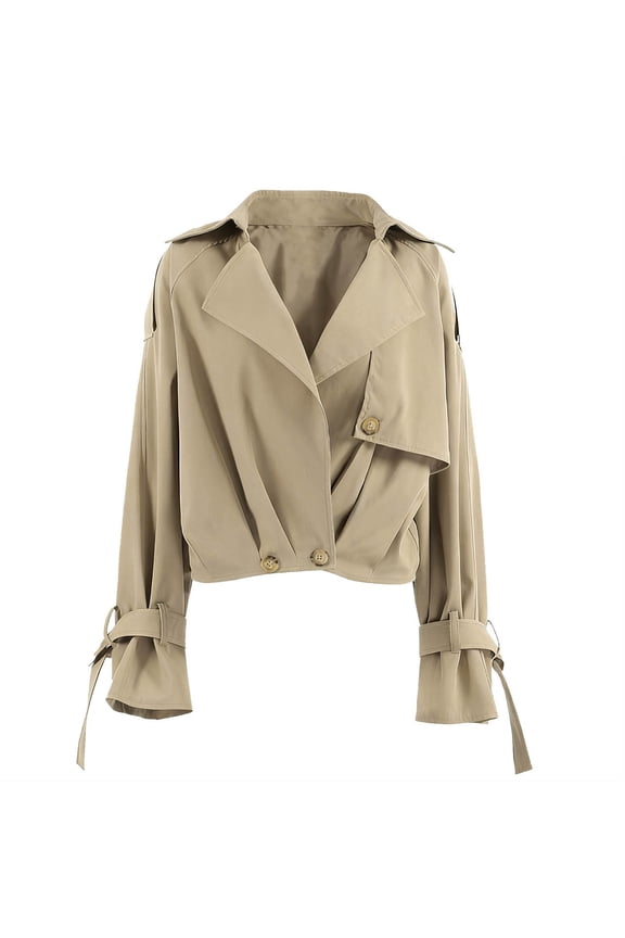 Women's Casual Workwear Jacket Short Double Breasted Blazer Polyester Spring Fall Fashion Long Sleeve Solid Color Coat for Daily Wear