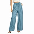 thumbnail image 1 of Ruimatai Women's Chambray Wide Leg Pants Drawstring Elastic High Waist Side Pocket Loose Fit Vacation Daily Casual Trousers, 1 of 9