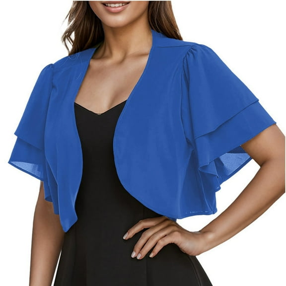 Ruimatai Women's Chiffon Cardigan Summer Ruffle Sleeve Blouse Casual Loose Open Front Cover Up Lightweight Comfortable Tops S M L XL XXL