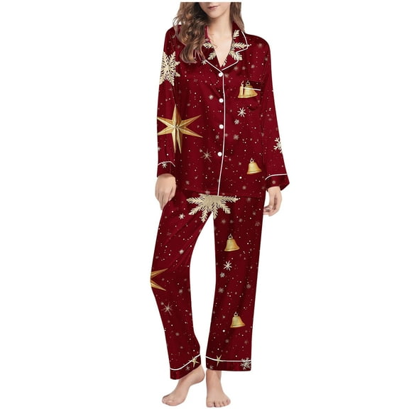 Ruimatai Women's Christmas Pajama Set Long Sleeve Top & Pants Soft Lounge Wear Cozy Holiday Outfit for Family Party