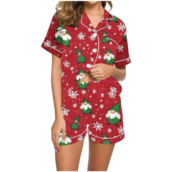 Ruimatai Women's Christmas Pajama Set Short Sleeve Top Shorts Loungewear Soft Holiday Print 2-Piece Pajamas Home Wear Set