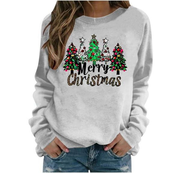 Ruimatai Women's Christmas Print Sweatshirt, Long Sleeve Round Neck Casual Pullover, Soft Polyester Holiday Top, Festive Winter Blouse