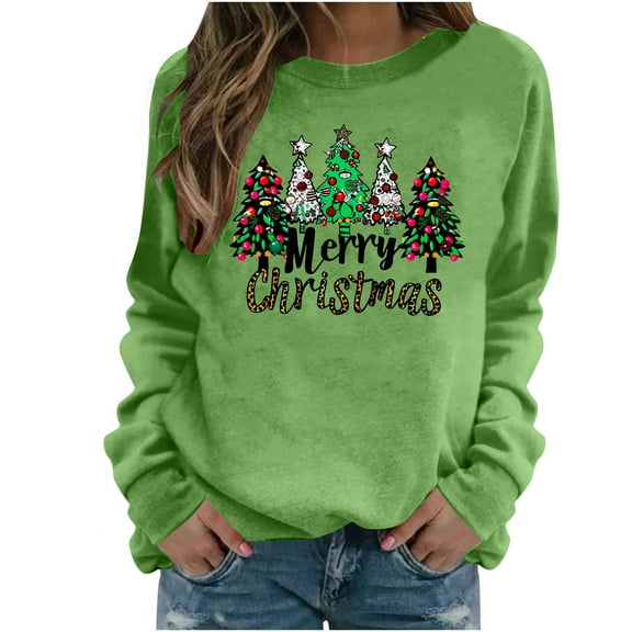 Ruimatai Women's Christmas Print Sweatshirt, Long Sleeve Round Neck Casual Pullover, Soft Polyester Holiday Top, Festive Winter Blouse