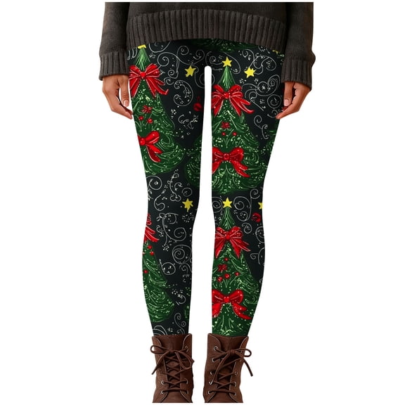 Ruimatai Women's Christmas Printed High Waist Yoga Pants Tummy Control Workout Running Athletic Leggings with Pockets Comfortable Stretch