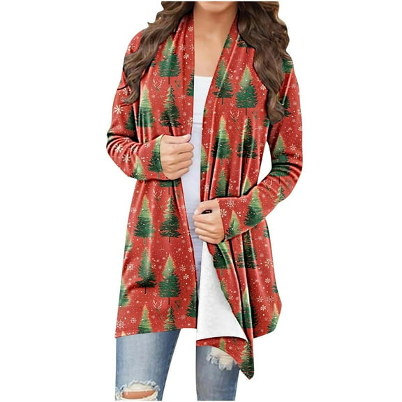 Ruimatai Women's Christmas Printed Long Sleeve Blouse Shirt Casual Soft Lightweight Polyester Comfortable Top