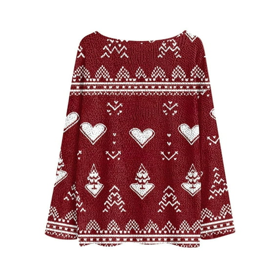 Ruimatai Women's Christmas Printed Pullover Sweater Long Sleeve Round Neck Soft Polyester Casual Holiday Top