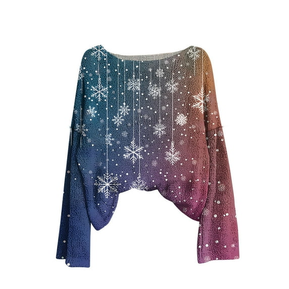 Ruimatai Women's Christmas Printed Pullover Sweater Long Sleeve Round Neck Soft Polyester Casual Holiday Top