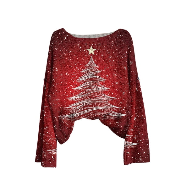 Ruimatai Women's Christmas Printed Pullover Sweater Long Sleeve Round Neck Soft Polyester Casual Holiday Top