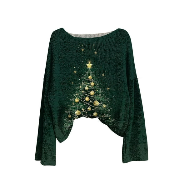 Ruimatai Women's Christmas Printed Pullover Sweater Long Sleeve Round Neck Soft Polyester Casual Holiday Top