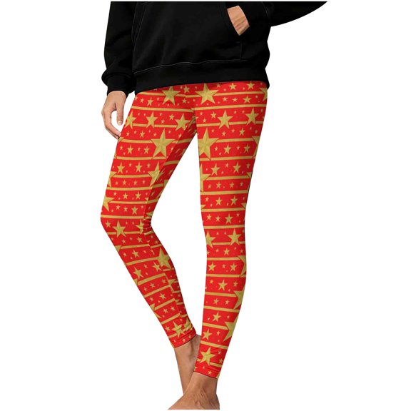 Ruimatai Women's Christmas Striped Leggings Festive Print Yoga Pants Stretchy Workout Fitness Tights for Holiday Party Comfort