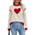 thumbnail image 1 of Ruimatai Women's Valentine Heart Print Sweater Round Neck Knitted Pullover Casual Long Sleeve Tops, 1 of 6
