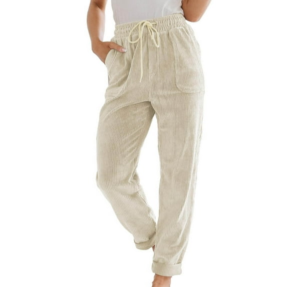 Ruimatai Women's Corduroy Pants Elastic Waist Drawstring Casual Comfortable Solid Color Pocket Lounge Sleepwear Fashion Long Pants for All Seasons