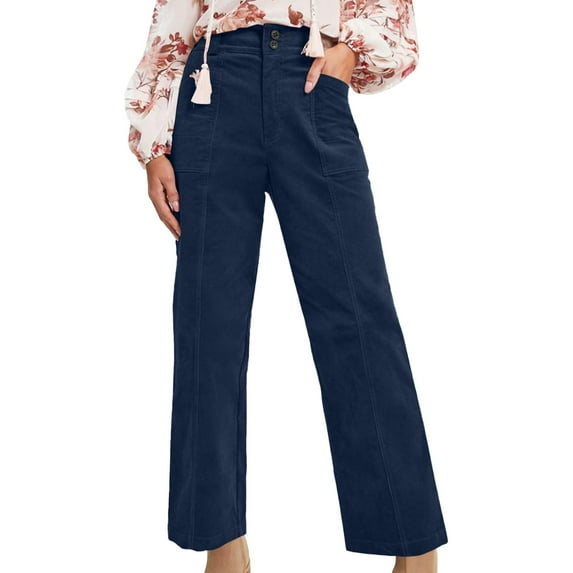 Ruimatai Women's Corduroy Pants Winter Casual Straight Leg Elastic Waist Stretchy Comfortable Soft with Pockets S-XXL