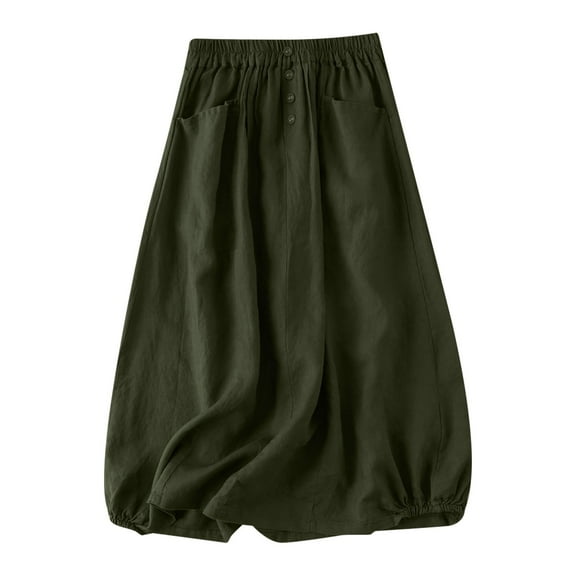 Ruimatai Women's Cotton Linen Skirt Medium Length Elastic Waist Flowy A-Line Casual Summer Skirt for Dating Party Beach Comfortable Elegant