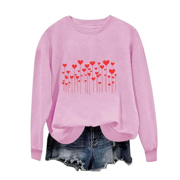 Ruimatai Women's Crewneck Sweatshirt Valentine's Day Pullover Hoodies Love Heart Print Comfy Spring Fall Long Sleeve Tops Clothes