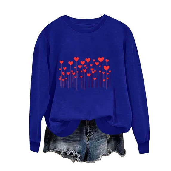 Ruimatai Women's Crewneck Sweatshirt Valentine's Day Pullover Hoodies Love Heart Print Comfy Spring Fall Long Sleeve Tops Clothes