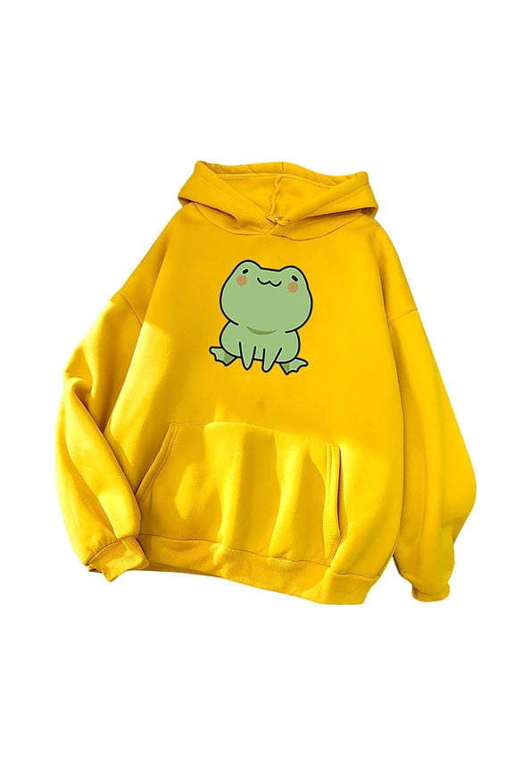 Women's Cute Frog Print Hoodie Long Sleeve Casual Pullover Sweatshirt Cozy Fleece Lined Tops for Women Fashion Loose Fit All Season