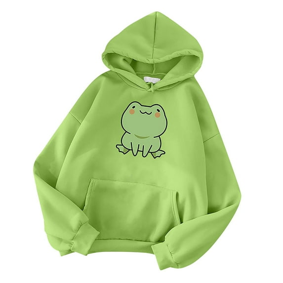 Ruimatai Women's Cute Frog Print Hoodie Long Sleeve Casual Pullover Sweatshirt Cozy Fleece Lined Tops for Women Fashion Loose Fit All Season
