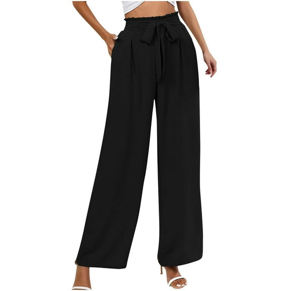 Ruimatai Women's Elastic Waist Pants with Pockets Casual Comfortable Stretch Trousers Solid Color Full Length Lounge Wear