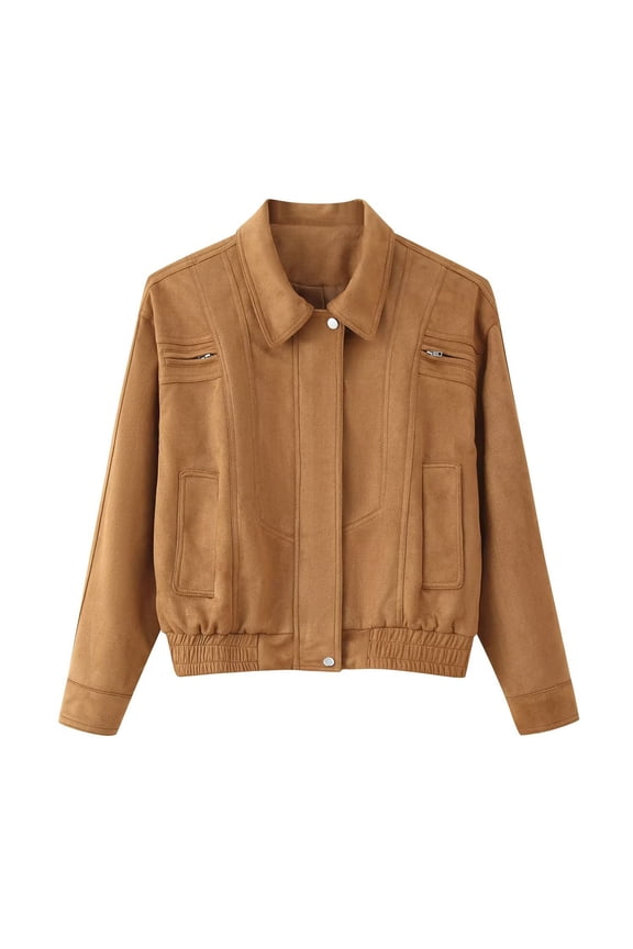 Women's Fall Casual Jacket Long Sleeve Lightweight Outwear Solid Color Comfortable Polyester Spandex Blend Turn-Down Collar