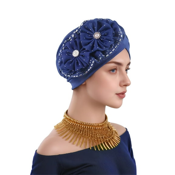 Ruimatai Women's Fashion Air Layer Side Panel Flower Hat Scarf Rhinestone Buckle Adjustable Soft Shiny Elegant for Party Travel Gift